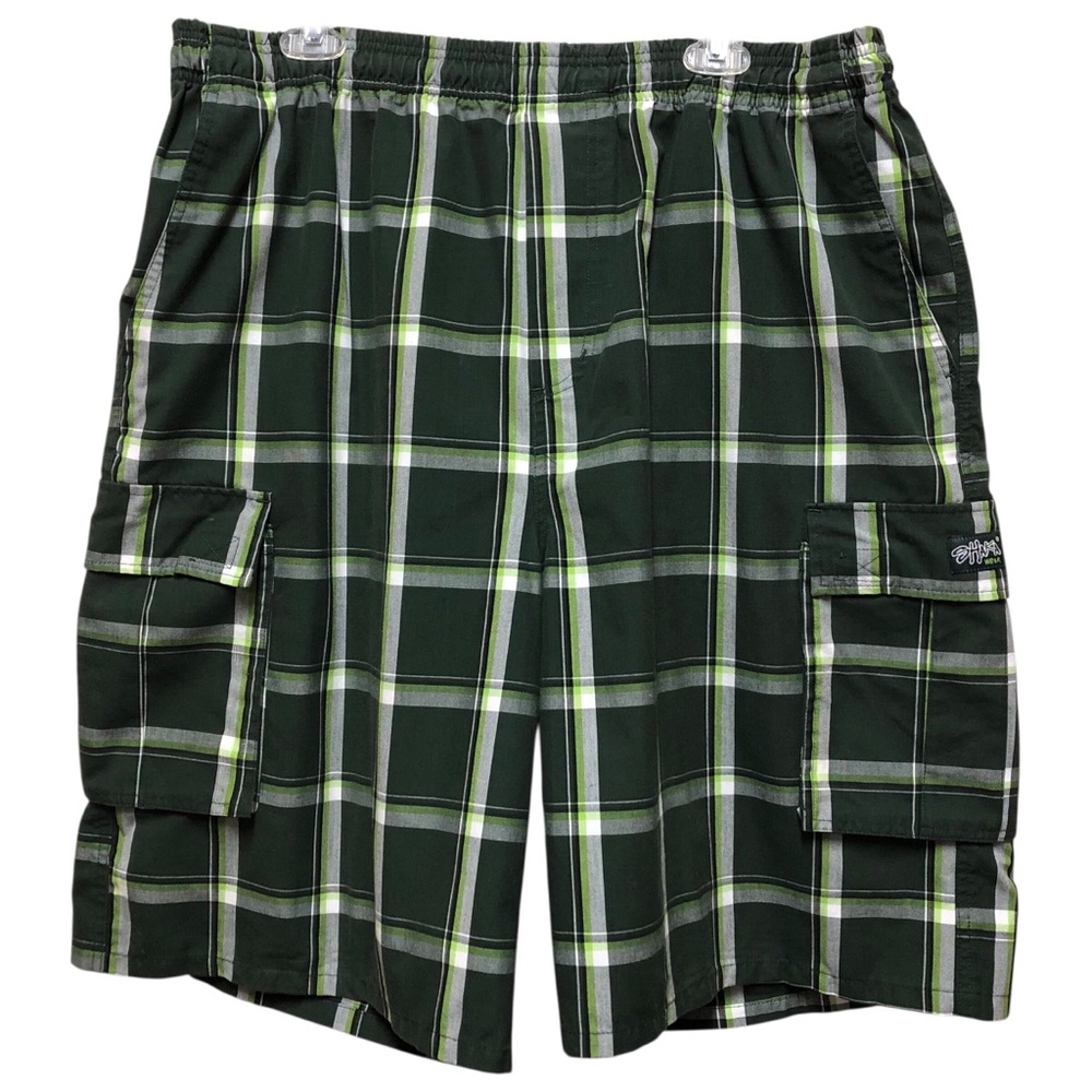 SHAKA Wear Vintage 3XL Men Green Plaid Cargo Shorts Utility Pockets Skate Street